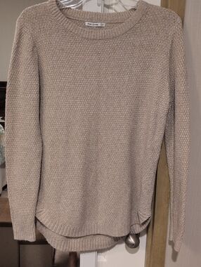 Pink Clover Beige-Cream Crewneck Textured Knit Sweater
